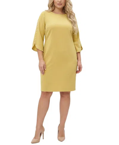 Ny Collection Plus Size 3/4-petal-sleeve Dress In Gold