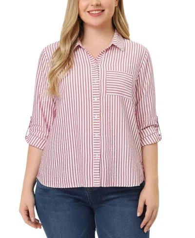 Ny Collection Plus Size 3/4-sleeve Roll Tab Top In Pink