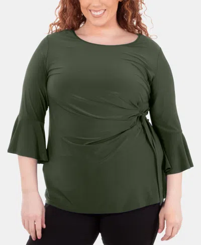Ny Collection Plus Size Bell-sleeve Side-tie Top In Beetle