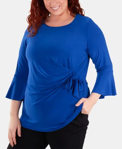 Ny Collection Plus Size Bell-sleeve Side-tie Top In Blue Note