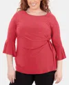NY COLLECTION PLUS SIZE BELL-SLEEVE SIDE-TIE TOP