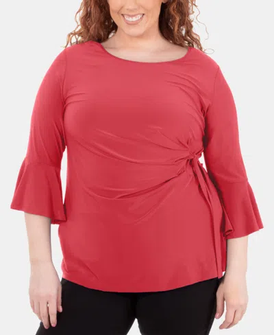 Ny Collection Plus Size Bell-sleeve Side-tie Top In Cayenne