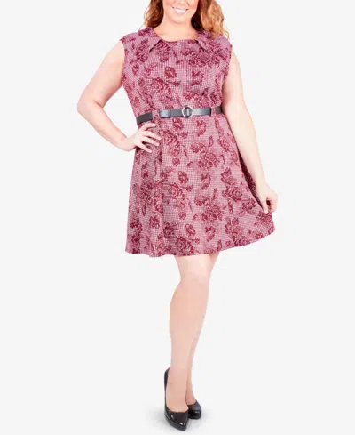 Ny Collection Plus Size Belted Fit & Flare Dress In Pink
