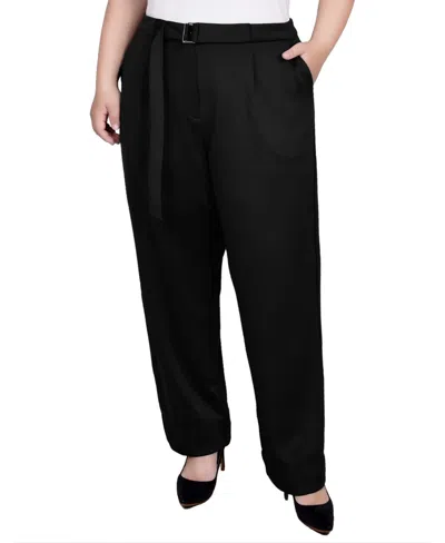 Ny Collection Plus Size Belted Scuba Pants In Black