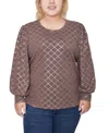 Ny Collection Women's Bishop Sleeve Pullover Top In Animal Print
