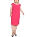 Ny Collection Plus Size Cap Sleeve Exposed Zipper Dress In Pink