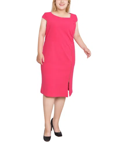 Ny Collection Plus Size Cap Sleeve Exposed Zipper Dress In Pink