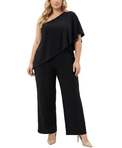 Ny Collection Plus Size Cape-top Knit Jumpsuit In Black