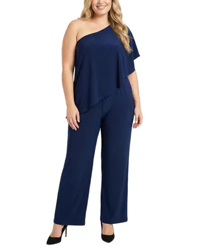 Ny Collection Plus Size Cape-top Knit Jumpsuit In Blue