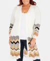 NY COLLECTION PLUS SIZE CHEVRON-STRIPED DUSTER CARDIGAN