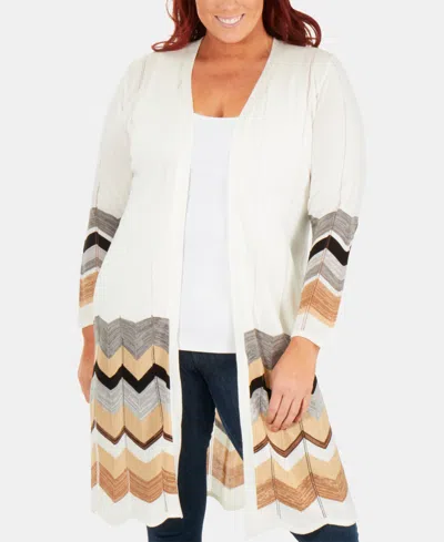 Ny Collection Plus Size Chevron-striped Duster Cardigan In Katia