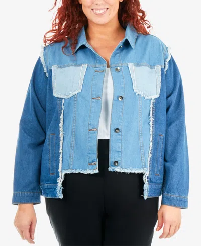 Ny Collection Plus Size Cotton Multi-wash Denim Jacket In Denim Multiwash