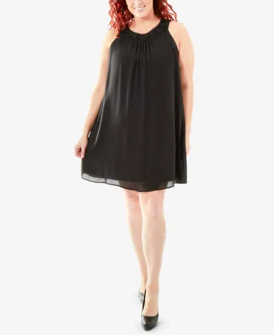 Ny Collection Plus Size Crochet-neck Trapeze Dress In Black