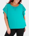 NY COLLECTION PLUS SIZE DOLMAN-SLEEVE LASER-CUT TOP