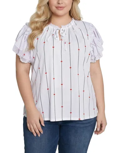 Ny Collection Plus Size Double Flutter Sleeve Blouse In White