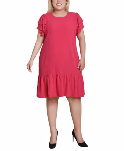 Ny Collection Plus Size Double Layer Flutter Sleeve Dress In Raspberry