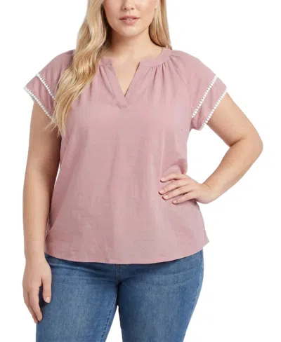Ny Collection Plus Size Double-layer V-neck Top In Pink