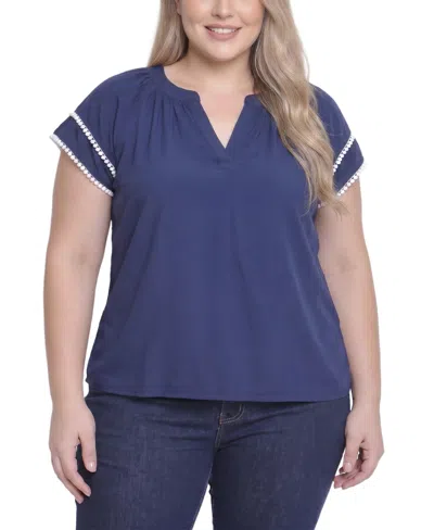 Ny Collection Plus Size Double-layer V-neck Top In Blue