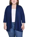 Ny Collection Plus Size Draped Open-front Cardigan Sweater In Blue