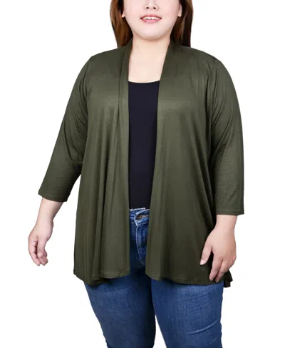 Ny Collection Plus Size Draped Open-front Cardigan Sweater In Olivine