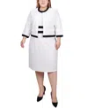 Ny Collection Plus Size Elbow Sleeve Colorblocked Dress, 2 Piece Set In White Black
