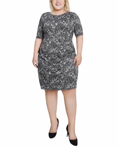 Ny Collection Plus Size Elbow Sleeve Side Pleat Dress In Verbena