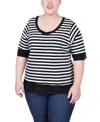 Ny Collection Plus Size Elbow Sleeve Top In Black
