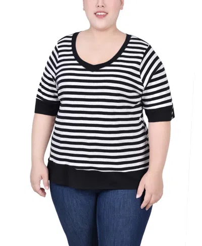 Ny Collection Plus Size Elbow Sleeve Top In Black