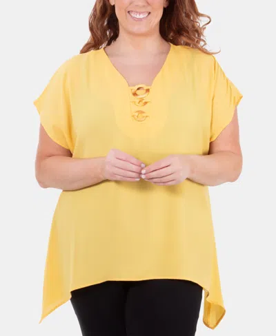 Ny Collection Plus Size Embellished Handkerchief-hem Top In Dandelion