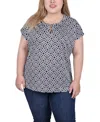 Ny Collection Plus Size Short Sleeve With Ring Details Top In Navy Medatile