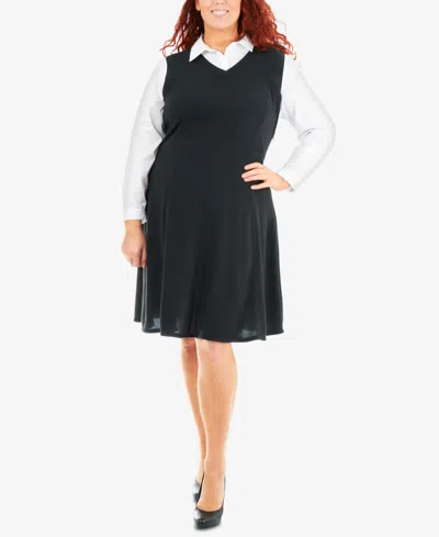 Ny Collection Plus Size Fit & Flare Blouse Dress In Black Darkshadow