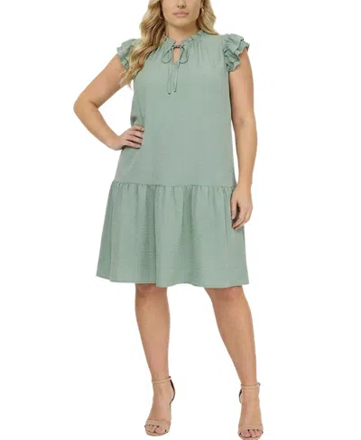 Ny Collection Plus Size Flutter Sleeve Flounced Dress In Green