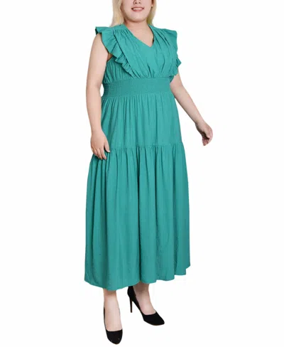 Ny Collection Plus Size Flutter Sleeve Midi Dress In Emerald