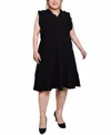 Ny Collection Plus Size Flutter Sleeve Scuba Dress In Black