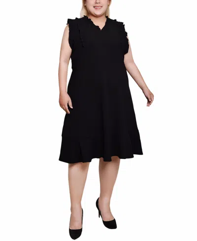 Ny Collection Plus Size Flutter Sleeve Scuba Dress In Black
