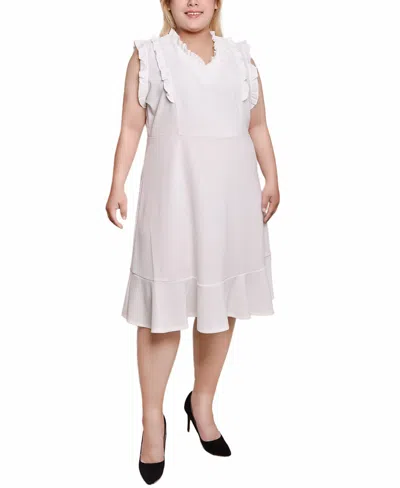 Ny Collection Plus Size Flutter Sleeve Scuba Dress In Ivory