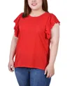 Ny Collection Plus Size Flutter Sleeve Slub Knit Top In Red