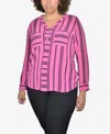Ny Collection Plus Size Half-zip Striped Shirt In Pitaya Mutliroad
