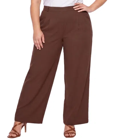 Ny Collection Plus Size High-rise Wide-leg Pull-on Pants In Brown