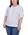 Ny Collection Plus Size Honeycomb Open Shoulder Tunic In White