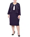 Ny Collection Plus Size Jacket And Dress, 2 Piece Set In Eggplant