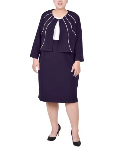 Ny Collection Petite Two Piece Jacket And Dress Set In Eggplant