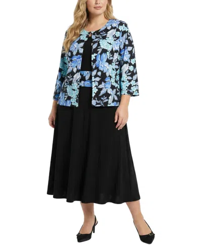 Ny Collection Plus Size Jacket And Dress Set In Multi