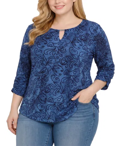 Ny Collection Plus Size Keyhole 3/4-sleeve Blouse In Animal Print