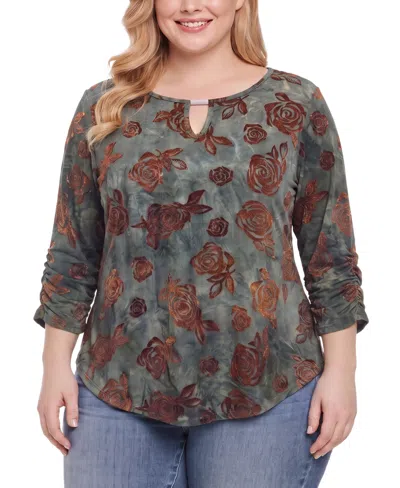 Ny Collection Plus Size Keyhole 3/4-sleeve Blouse In Multi
