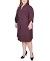 Ny Collection Plus Size Long Roll Tab Sleeve Shirtdress In Burgundy
