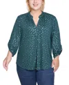 Ny Collection Plus Size Long Roll Tab Sleeve Tunic Top