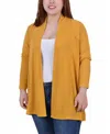 Ny Collection Plus Size Long Sleeve Cardigan Sweater In Orange