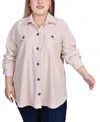 Ny Collection Plus Size Long Sleeve Corduroy Shirt Jacket In Eggnog