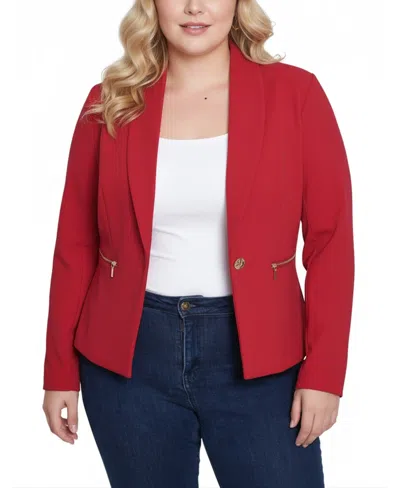 Ny Collection Plus Size Long Sleeve Crepe Blazer In Red